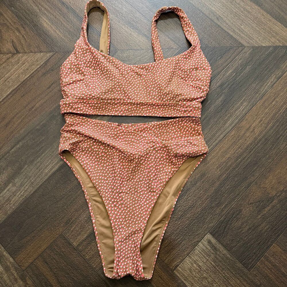 Aerie 2 Piece Swim Bikini Set Scoop Top High Cut Cheeky Bottom Medium